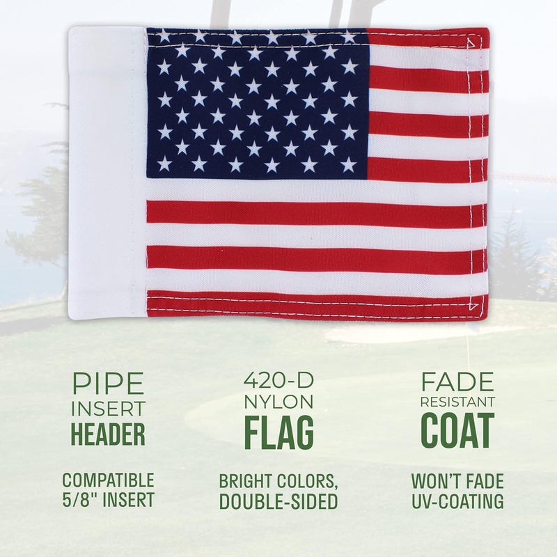WATSY Golf Flag 8x6 Inch – 420D Nylon Double-Sided Mini Pin Flag with Tube Inset, Practice Putting Green Flags for Yard (USA 8" x 6") - Image 5